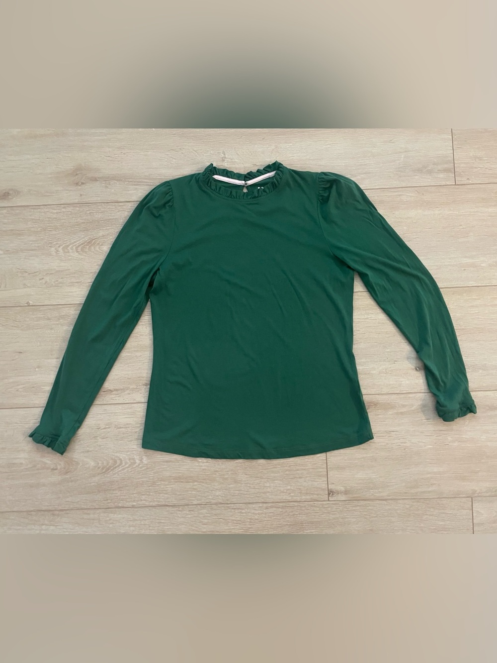 Boden Supersoft Frill Detail Top Green Long Sleeve Size US 10